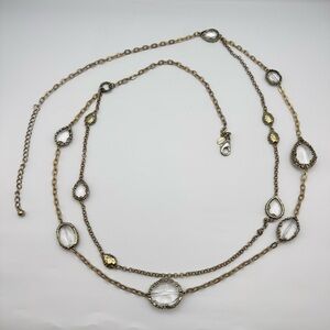 Chico’s Gold Tone Long Station Necklace Clear Glass Stones